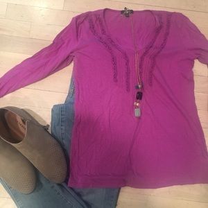 Gap Magenta Purple V-neck Ruffle Tee